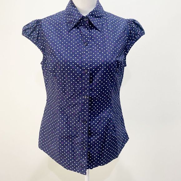 Lilly Pulitzer Tops - LILLY PULITZER navy polka dot puff sleeve button up top shirt - 8